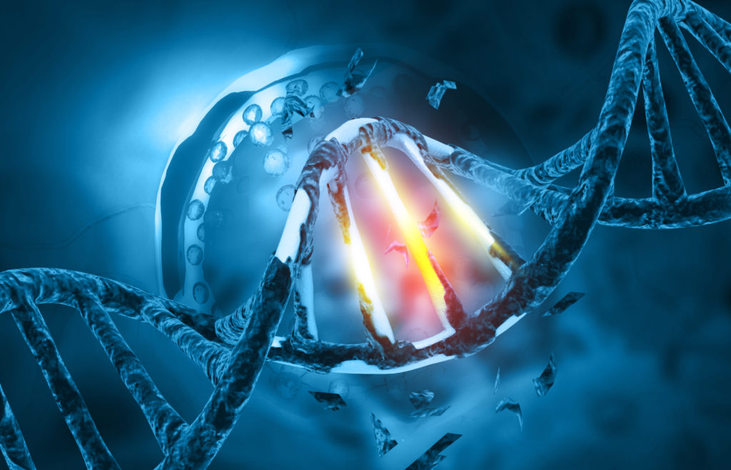 3D illustration of a mutated or damaged DNA strand